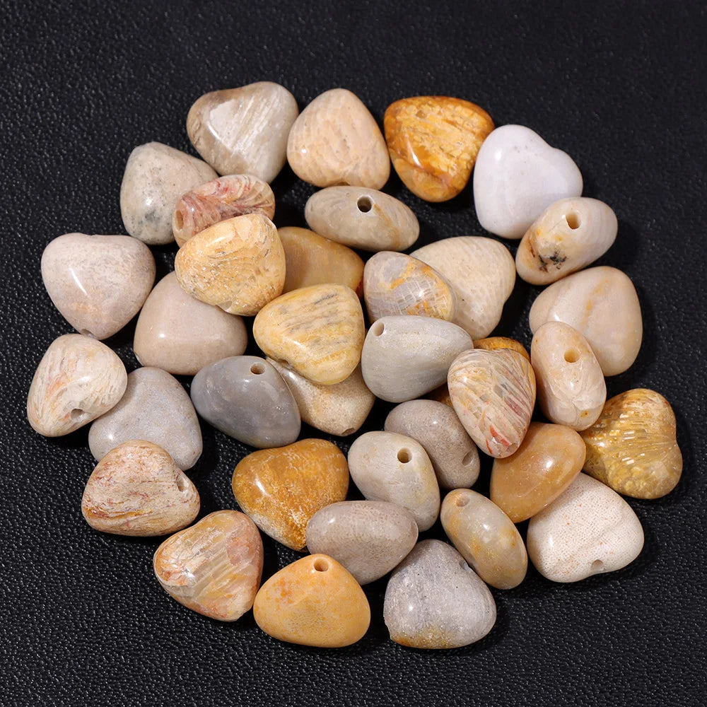 Natural Gems Heart Shape Stone Bead Central Drilled Fluorite Quartzs Loose Spacer Beads For Jewelry Making DIY Bracelet Earrings