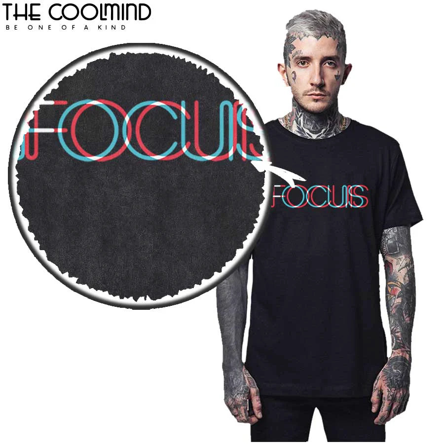 COOLMIND QI0231A T-shirt 100 % coton à manches courtes pour homme, imprimé Focus, amusant, décontracté, col rond, ample, été, tee-shirt pour homme, Pthd