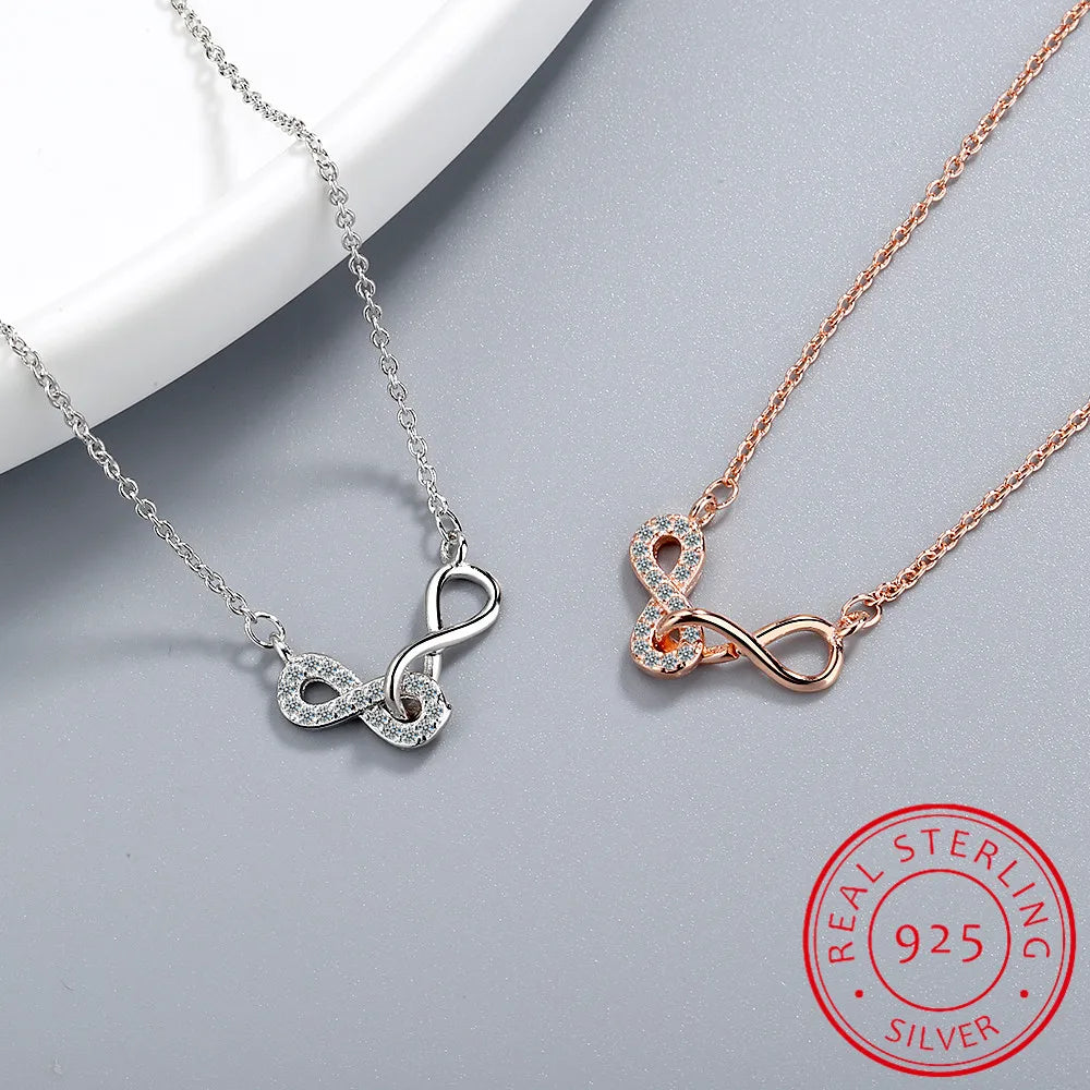 Collier pendentif « Amour infini » en argent sterling 925, bijou raffiné pour femme, symbole d'amitié éternelle. Chaîne en argent.