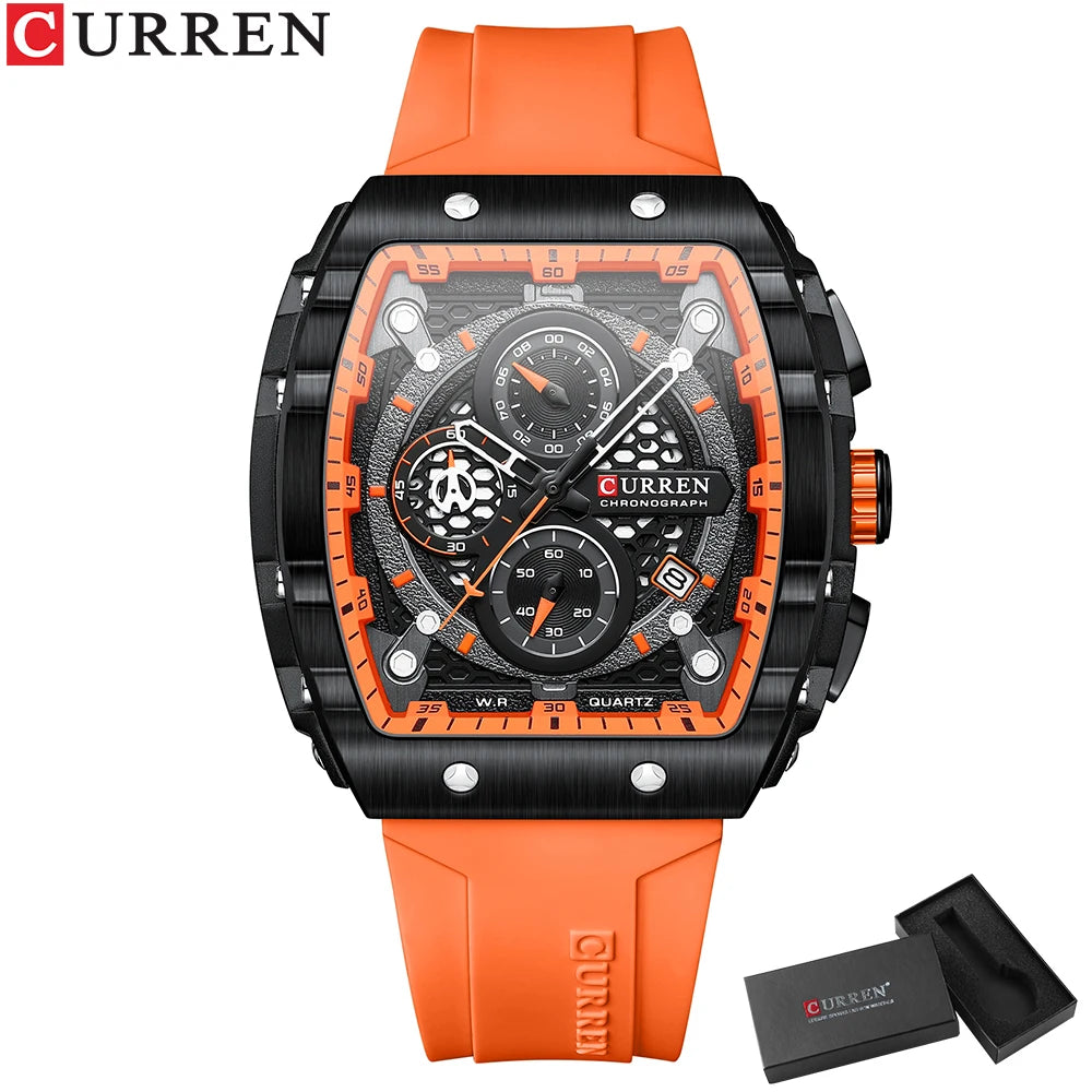 CURREN Luxury Brand Men's Wristwatches Sport Chronograph Quartz Silicone Bracelet Watches with Big Dial