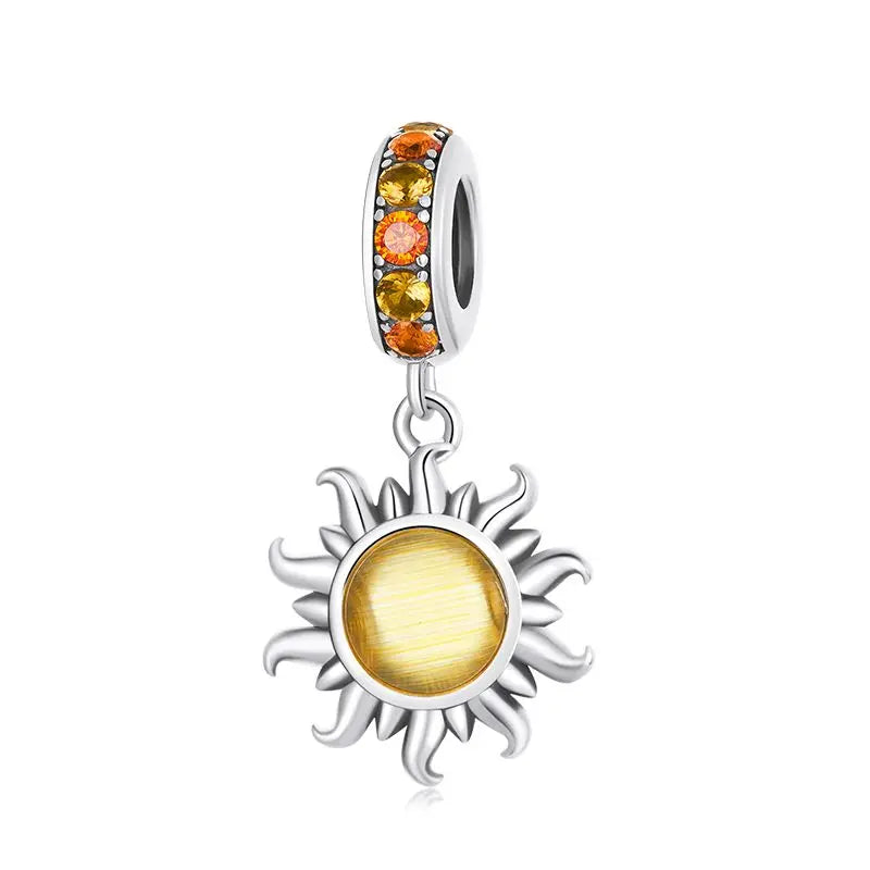 BAMOER Sonnenblumen-Anhänger aus 925er Sterlingsilber, transparent rosa Blume, mondförmiger Lebensbaum-Anhänger, Perlen zum Selbermachen, origineller Schmuck