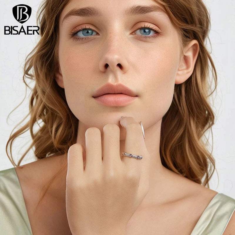 Bague torsadée en argent sterling 925 BISAER en forme de cœur sertie de zircons sertis pavés, bande d'amour plaquée or blanc pour femme, bijoux fins de mariage