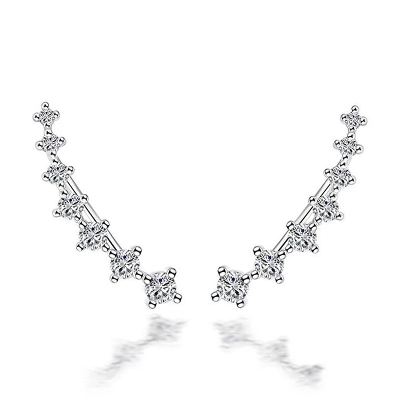 Full D Moissanite Earrings For Women Silver 925 Black/ White Diamond 7 Star Ear Cuffs Crawler Climber Earrings Unique Jewelry