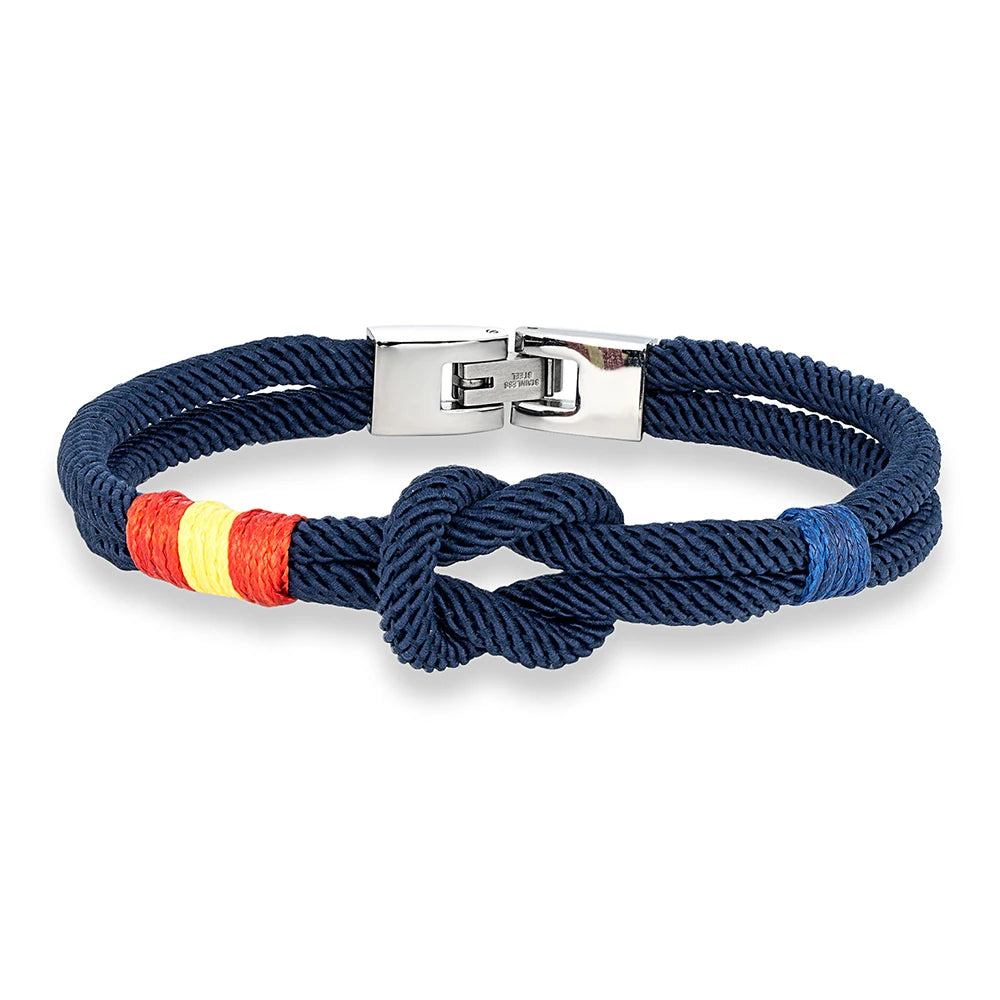 MKENDN Fashion Men Women Spain Flag Double Strand Nautical Rope Bracelet Stainless Steel Buckle Lucky Patriotic Couple Gifts