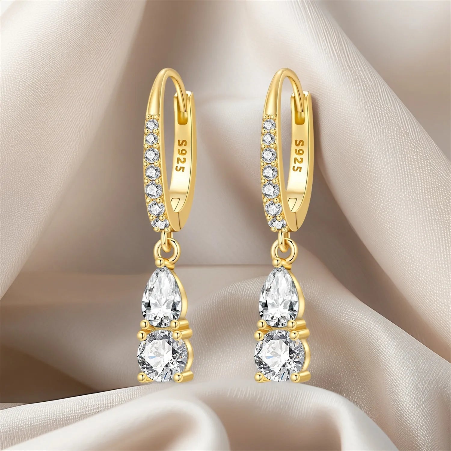 PANPOKI 925 Sterling Silver 18k Gold Elegant Water Droplet Drop Earrings Women Earrings Fashion Party Original Jewelry Gifts
