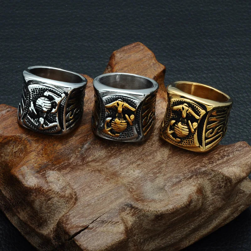 USMC Anchor Ring Stainless Steel Marine Corps Crew Jewelry European American Titanium Steel