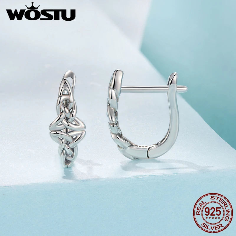 WOSTU 925 Sterling Silver Celtic Knot Huggies Hoop earrings For Women , s925 Retro style Party Ear Cuffs Fine jewelry Gift