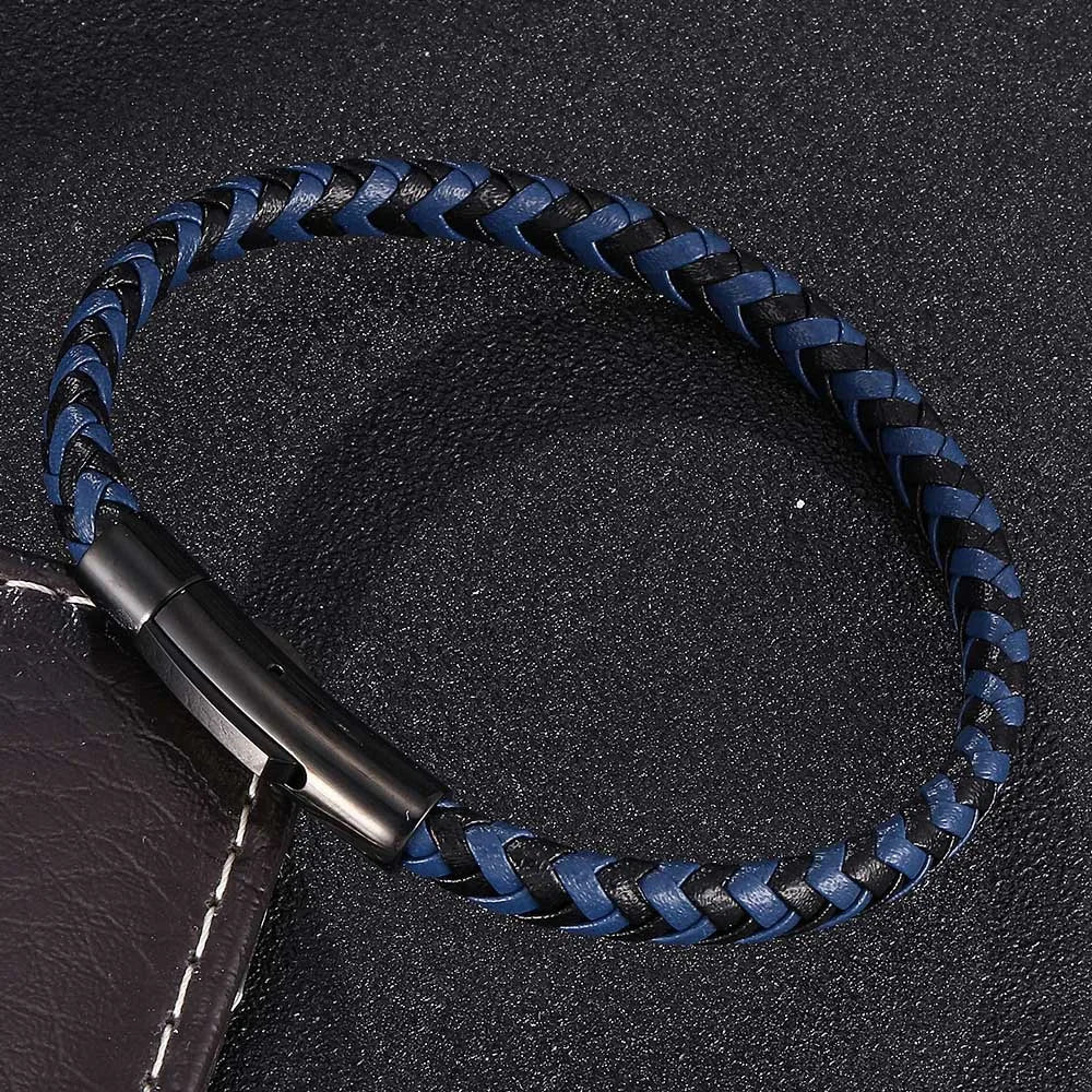 MKENDN Classic Men Women Stainless Steel Bracelet Wine Red Leather Braided Rope Male High Quality Black Button Jewelry Gifts - Madeinsea©