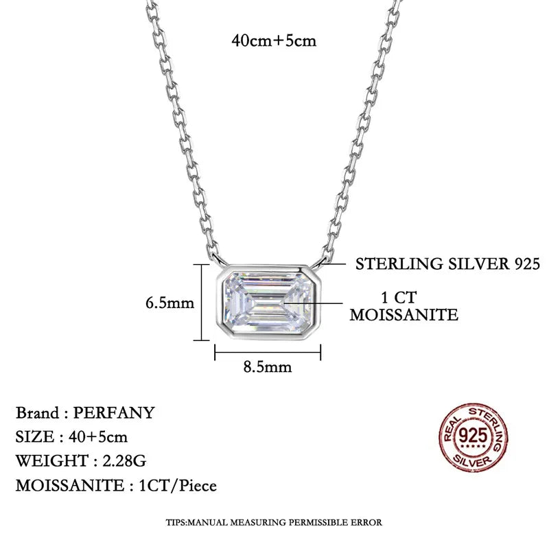 PERFANY 1CT Moissanite Necklace for Women S925 Pure Silver Emerald Cut Laboratory Diamond Pendant Fashion Party High-end Jewelry - Madeinsea©