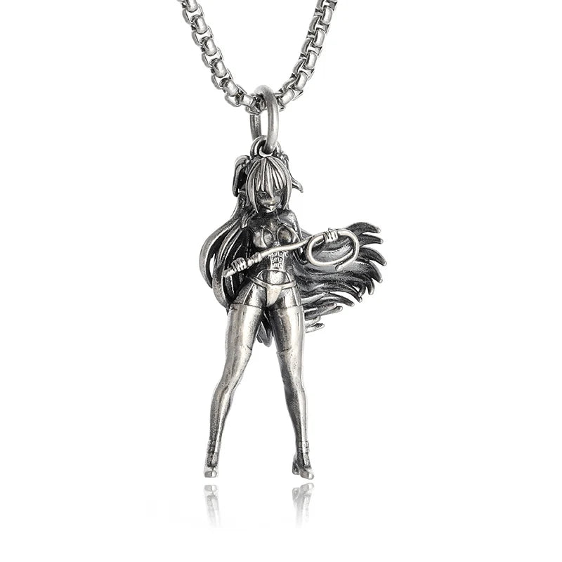 Silver-Plated Anime Mecha Beautiful Girl Girl Pendant Necklace Men and Women Hip-Hop Rock Punk Trendy Jewelry Gift - Madeinsea©