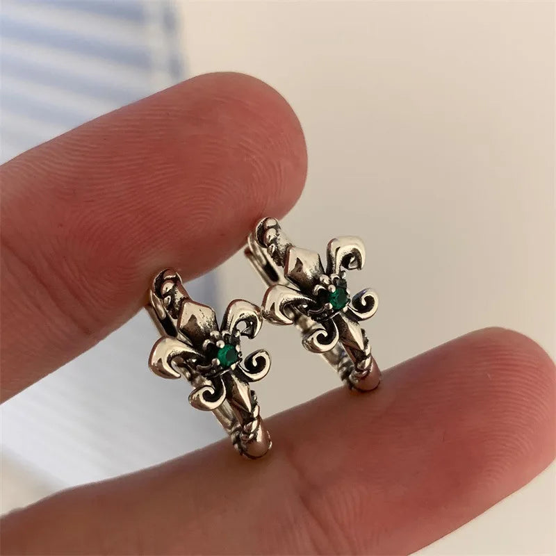 Retro Hoop Earrings for Women Men High Quality S925 Sterling Silver Emerald Zircon Earrings New Original Personalized Jewelry