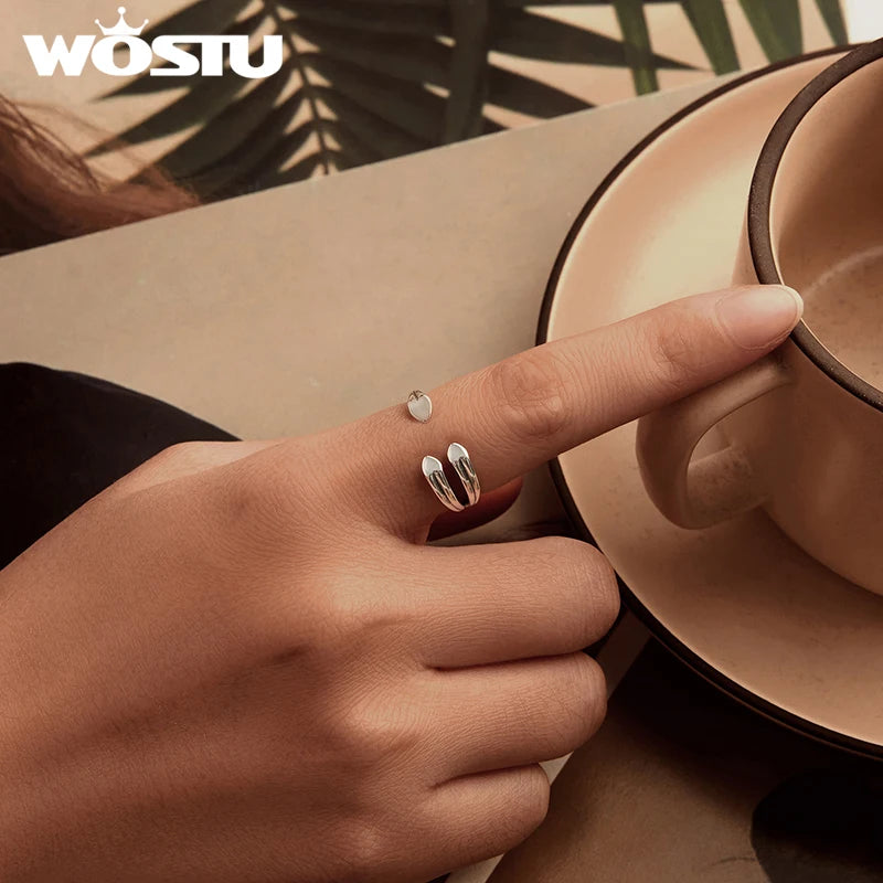 WOSTU 925 Sterling Silver Metal Three Heart Star Open Ring For Women Wedding Party Simple Ins Style Stackable Rings Girl Gift