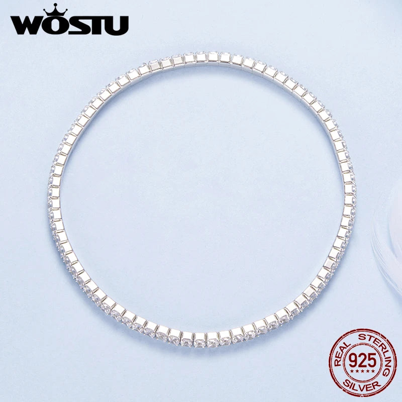 WOSTU 925 Sterling Silver Luxury Full-Pavé Bracelet zircons Sparkling Pull-and-adjust Bangle For Women Wedding Gift Fine Jewelry