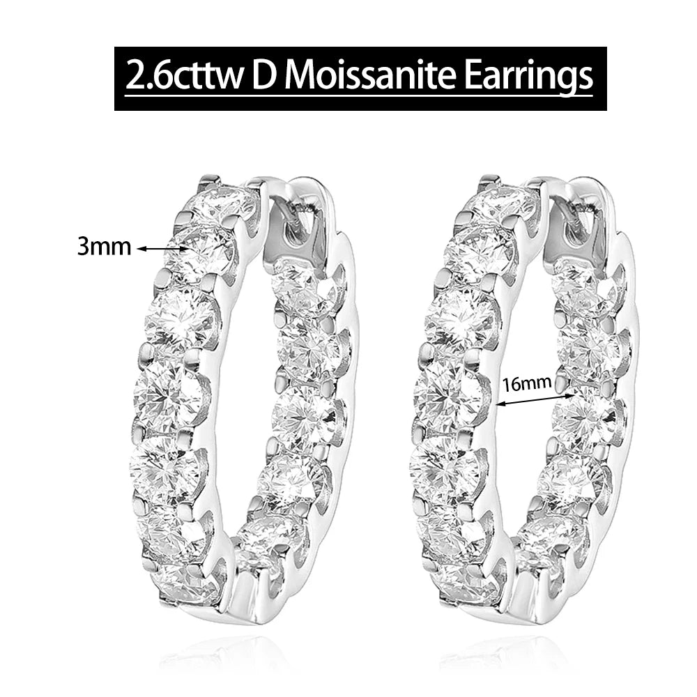 Serenity 2mm D Color Moissanite Hoop Earrings For Women Gift S925 Sterling Silver Sparkling Lab Diamond Earrings Bridal Jewelry