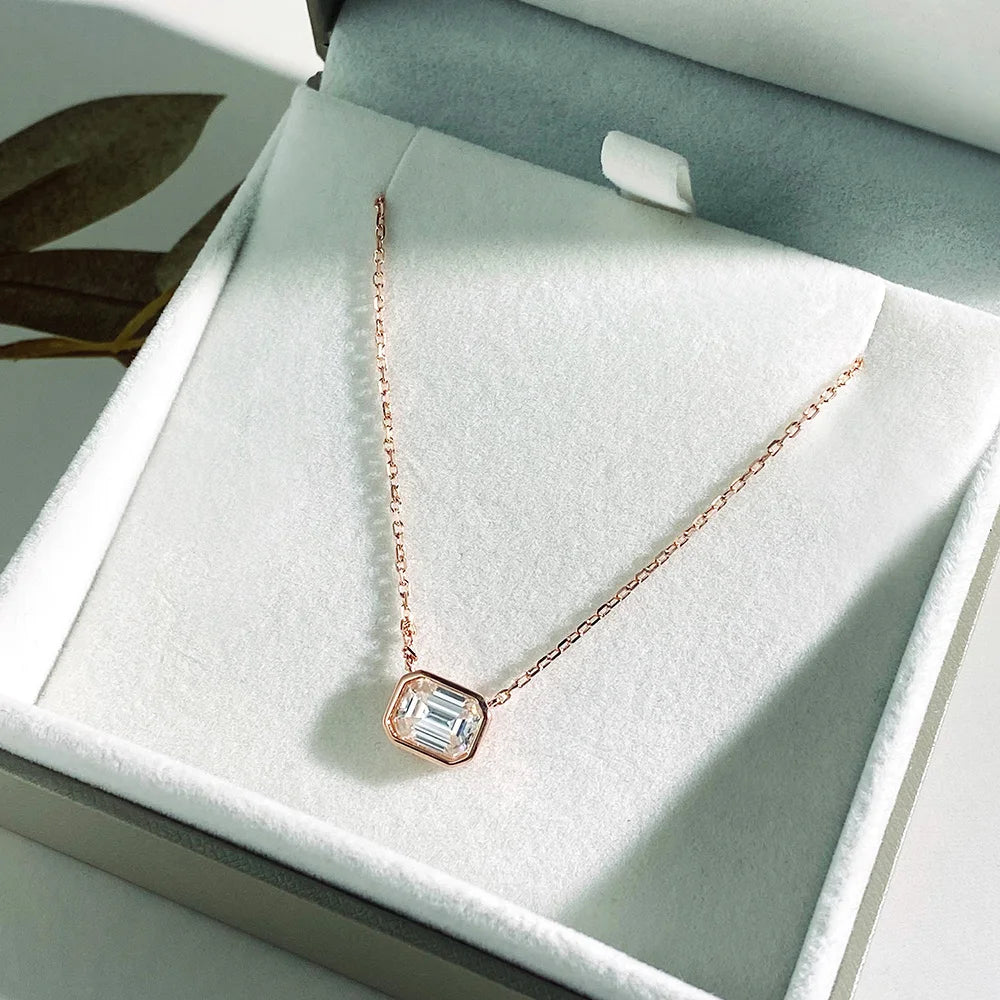 Serenity 1ct 2ct Emerald D Moissanite Necklace for Women Gift Rectangle Lab Diamond Pendant Necklace 925 Sterling Silver Jewelry - Madeinsea©