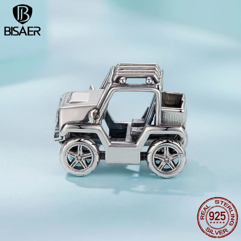 BISAER 925 Sterling Silver Off-road Vehicles Charm Vintage Car Bead for Women Men DIY Bracelet & Necklace Fine Jewelry Gift