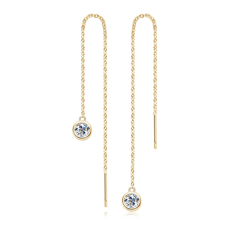 OXTAO Dangle Tassel Earrings D VVS1 5mm Moissanite Earring Ladies 925 Sterling Silver 14K Gold Plated Wedding Jewelry Gift