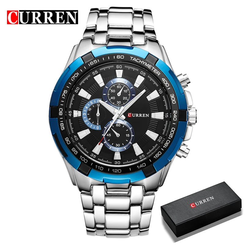 CURREN 2018 New Luxury Fashion Analog Military Sports Men Watches Full Steel Band Black Quartz Male Clock Relogio Masculino
