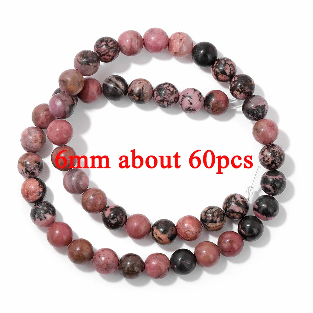 Wholesale Natural Pink Black Rhodonite Stone Beads Round Oval Rondelle Loose Spacer Gem Bead For Jewelry Making DIY Accessories