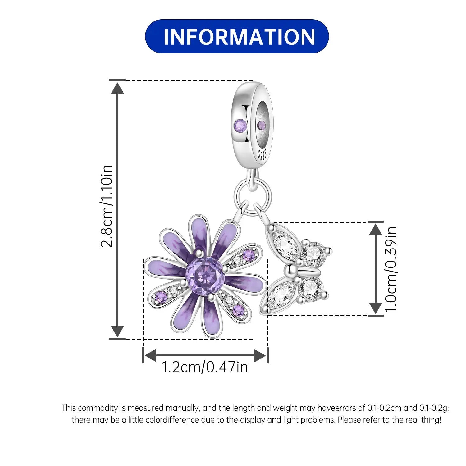 PANPOKI 925 Sterling Silver Purple Daisy Butterfly Beads Original Pendants Bracelet Charm Jewelry Party DIY Trendy Gifts