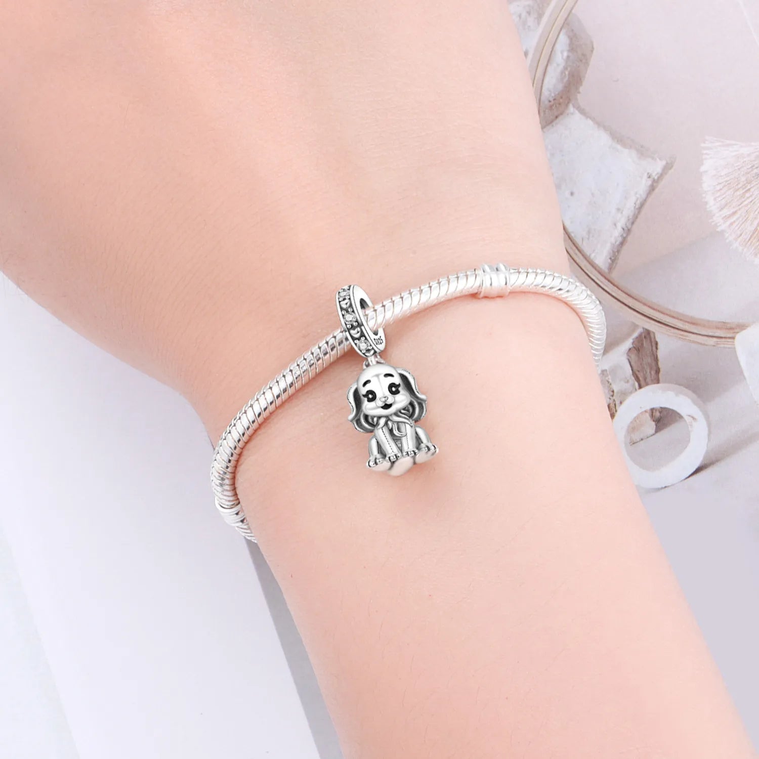PANPOKI 925 Sterling Silver Cute Dog Animal Pet Beads Original Pendants Bracelet Charm Jewelry DIY Necklace Bracelet Fine Gifts