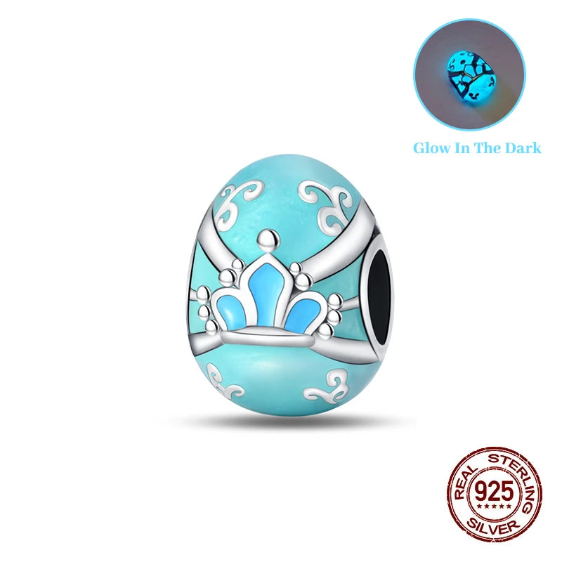 Fit Original 925 Sterling Silver Charms Beads Luminous Easter Egg Pink Baskets Charms for Women Fine DIY Birthday Jewelry Gifts