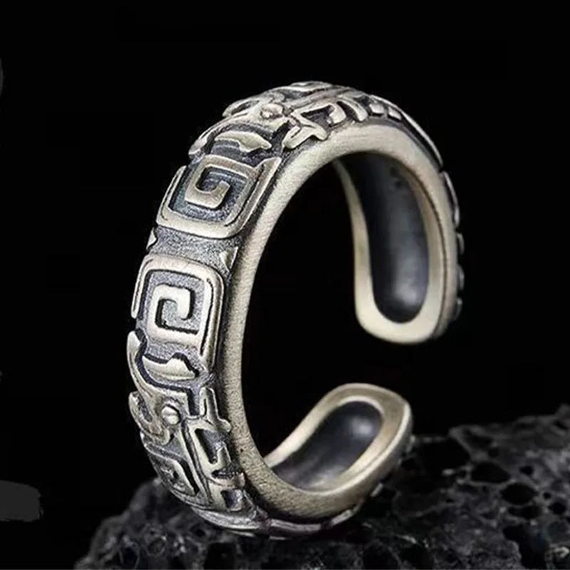 Retro Hui Palindrome Pattern Ring For Men Silver Color Punk Gothic Open Ring Handmade Unisex Designer Jewelry Accessories Gift