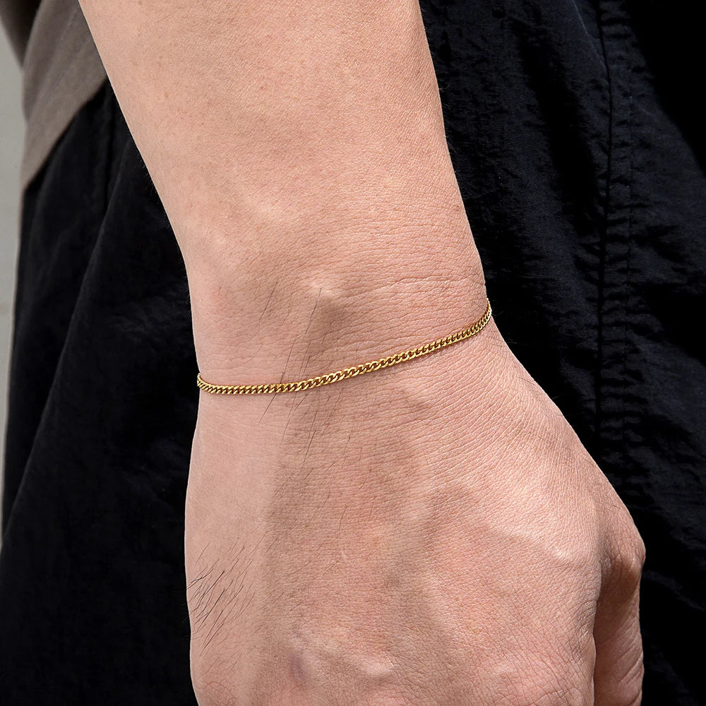 MKENDN Minimal Cuban Link Chain Bracelet 3mm Waterproof Bracelet Men Women Chain Bracelet Couple Jewelry Gifts