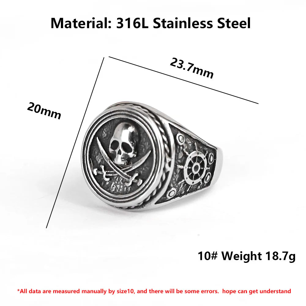 2022 NEW Men's 316L stainless-steel rings skulll ring Motorcycle Band Biker Party Fashion Jewelry for gift free shipping
