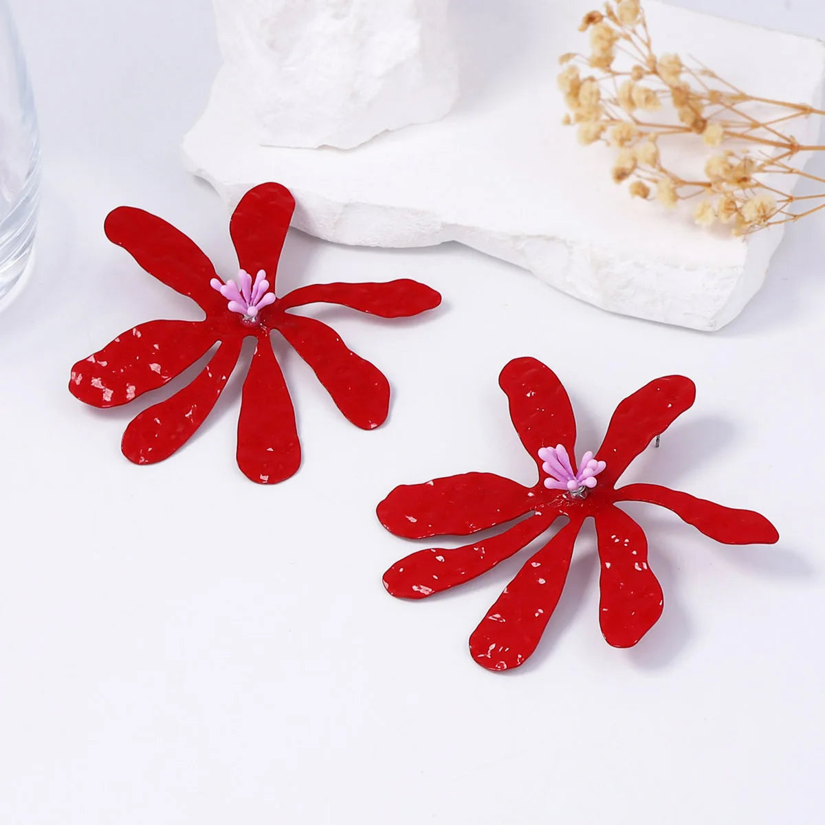 ZAA Personalized Trendy Metal Exaggerated Flower Vacation Style Earrings