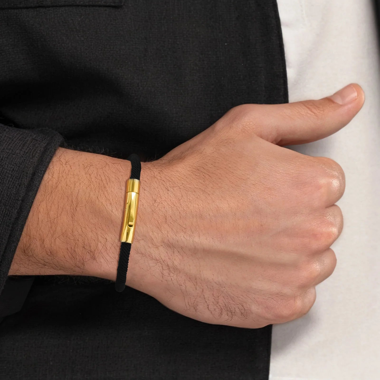 Bracelet Vnox Simple Classic noir à maillons en corde de Milan pour hommes et garçons, fermoir à boucle en acier inoxydable, bijou de poignet