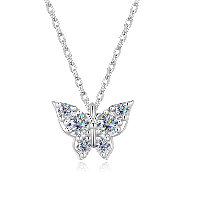 WOSTU Butterfly Moissanite Necklace For Women, 925 Sterling Silver Diamond Cut moissanite Wedding Jewelry Party Valentine's Gift