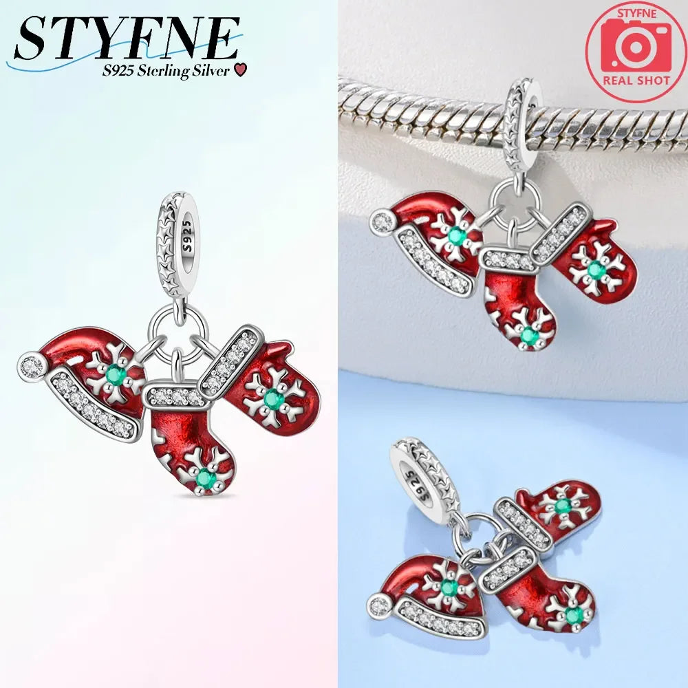 Charm 925 Sterling Silver Christmas Tree Hat Love Elk Beaded Fit Women's Bracelet Diy Jewelry Making Christmas Gift