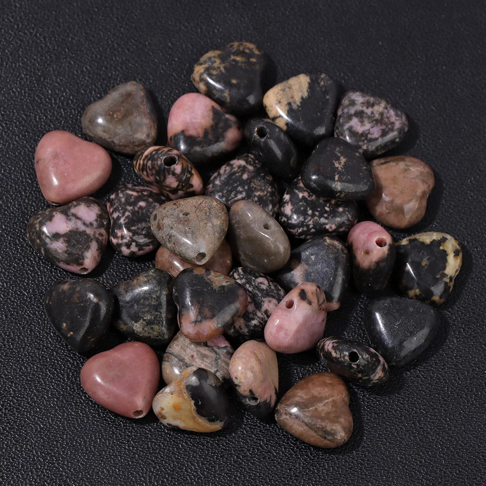 Natural Gems Heart Shape Stone Bead Central Drilled Fluorite Quartzs Loose Spacer Beads For Jewelry Making DIY Bracelet Earrings