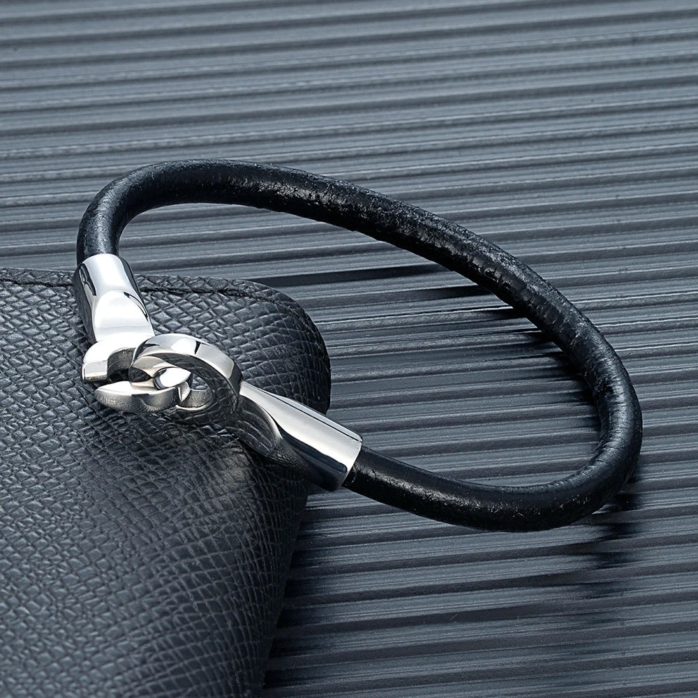 High Quality Stainless Steel Handcuff Bracelet For Women Men Primary Color Cowhide Bracelet Menottes Bijoux Couple Bracelet