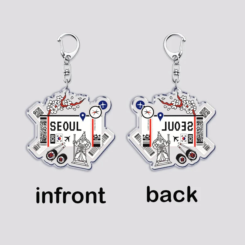 Hot Boarding Pass Keychains for Accessories Bag  NEW YORK TOKYO SEOUL PARIS LONDON Travel Souvenir Tickets Keyring Friends Gifts