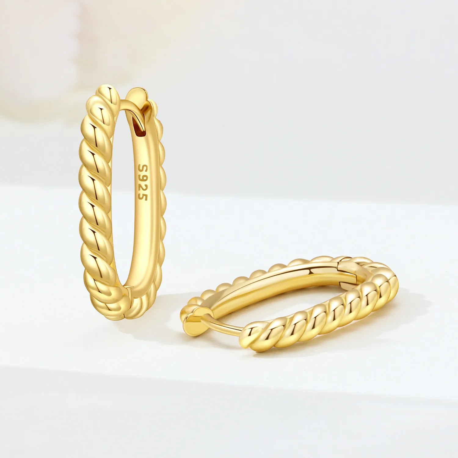 PANPOKI S925 Sterling Silver Golden Twisted U-shaped Earrings Versatile Hoop Earrings For Women Jewelry Original Party Gifts