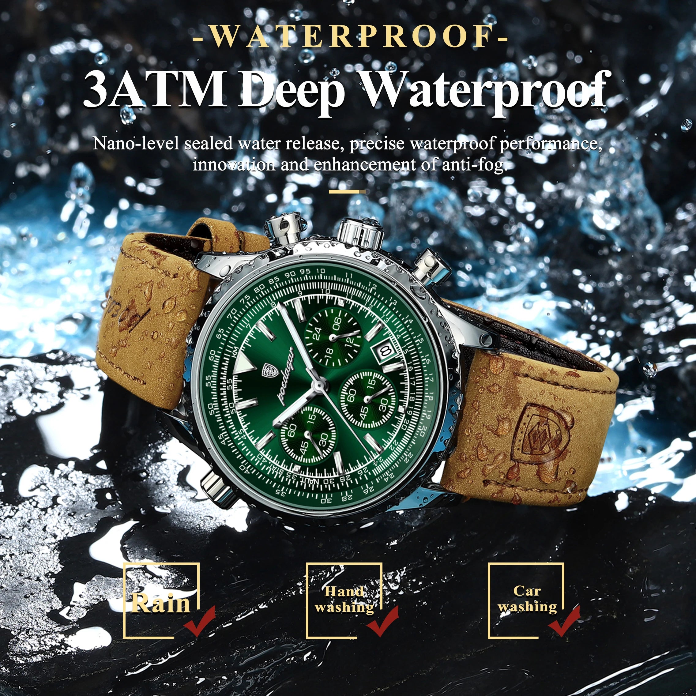 POEDAGAR Luxury Man Watch Quartz Waterproof Luminous Date Chronograph Leather Men Wristwatch Military Sports Men's Watches Reloj - Madeinsea©