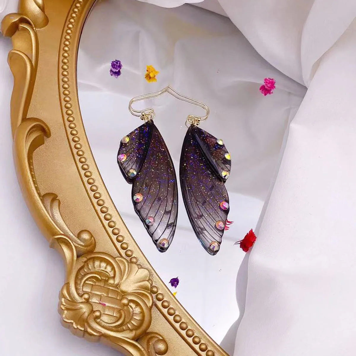 Minar Fairy Clear Gradient Resin Simulation Wings Butterfly Rhinestone Flake Long Dangle Earrings for Women Casual Party Jewelry