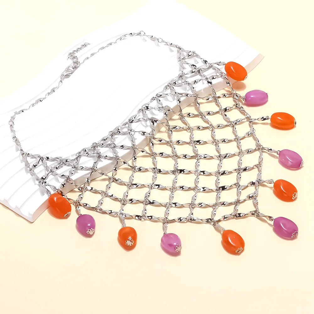 ZAA Creative Handmade Woven Metal Mesh Bead Pendant Necklace