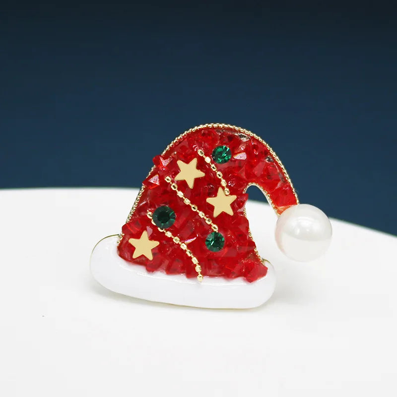 Luxury Exquisite Rhinestone Christmas Brooches for Women Unisex Christmas Tree Hat Bell Gloves Brooch Pins New Year Party Gifts