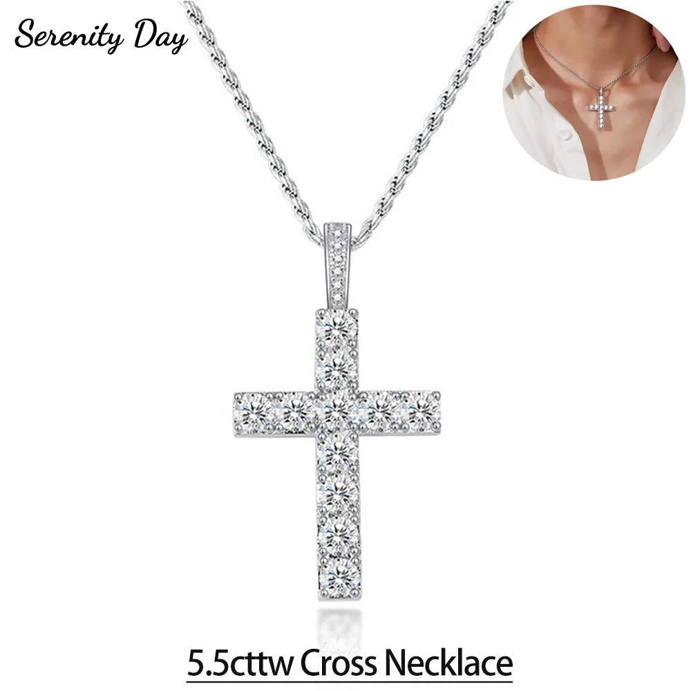 Serenity 5.5ct D Moissanite Cross Necklace for Women Men Gift 100% S925 Sterling Silver 1.6mm Rope Chain Jesus Pendant Necklace - Madeinsea©