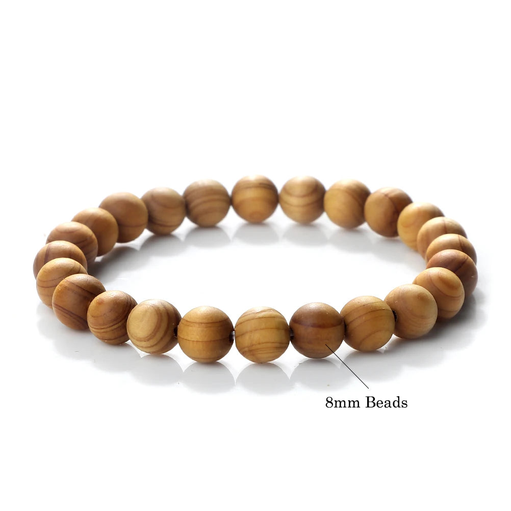 High Quality Cliff Cypress Wooden Beads Bracelets Women Men Meditation Handmade Stretch Bracelets Healing Yoga Jewelry 6/8/10mm