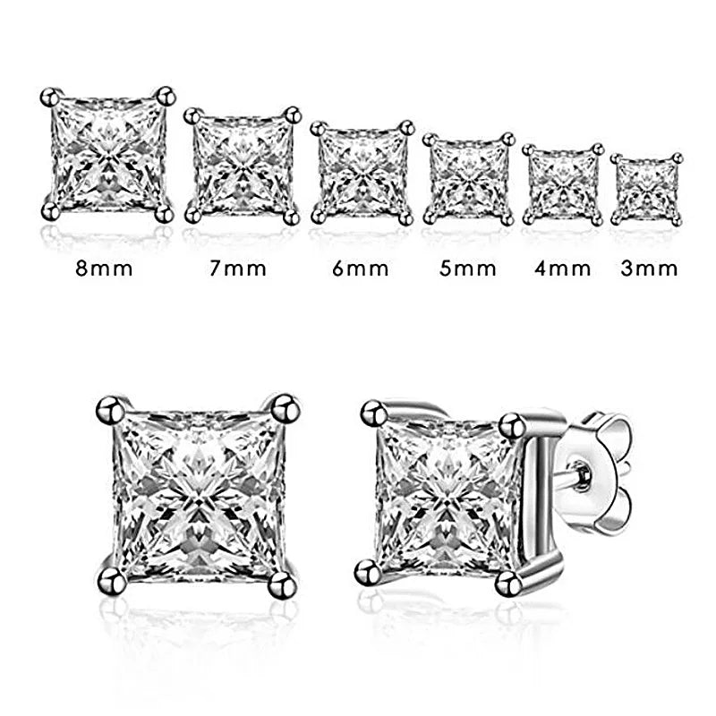 OXTAO Square 925 Sterling Silver Stud Four-claw Earrings For Women 3-8mm Zirconia Earring Wedding Party Fashion Jewelry Gift