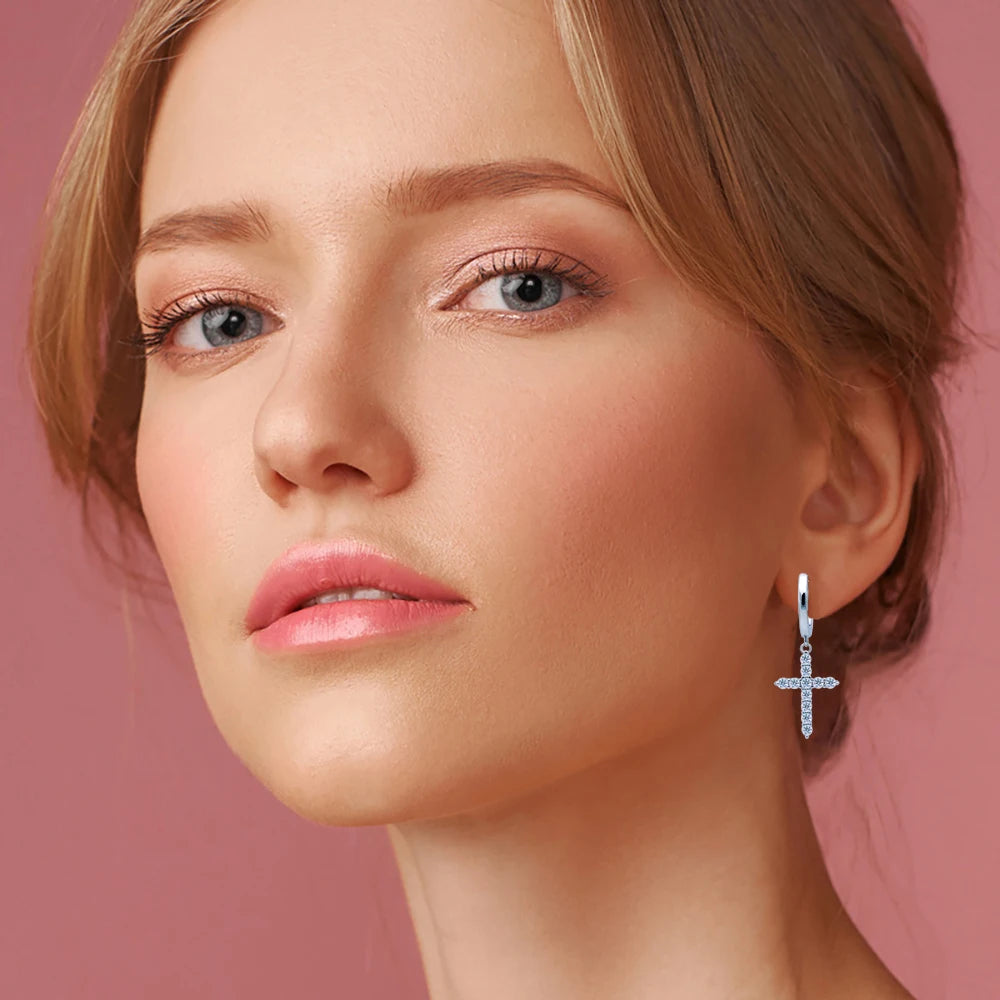Serenity 2mm D Color Moissanite Cross Earrings for Women Gift 100% S925 Sterling Silver Plated Pt950 Drop Earrings Fine Jewelry - Madeinsea©