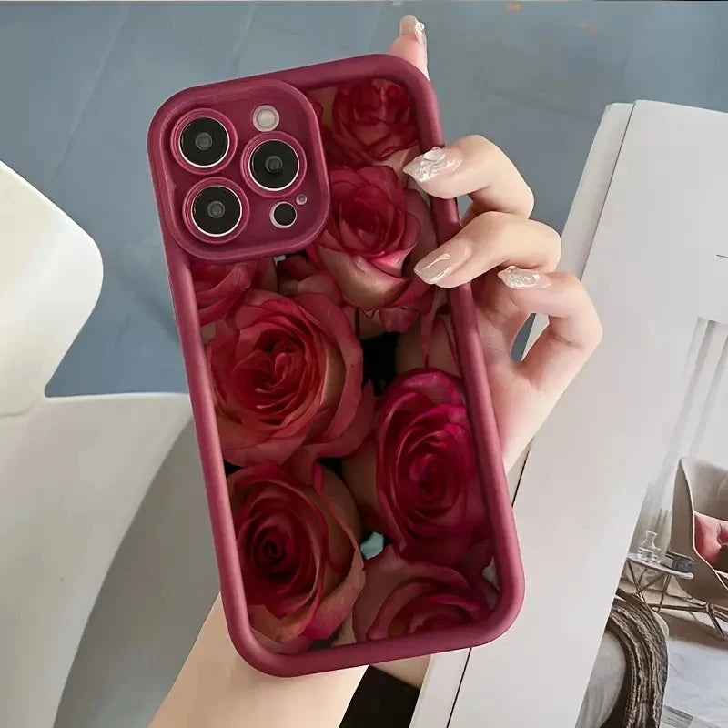 Vintage Design Rose Art Phone Case For iPhone 17 16 16E 15 14 13 12 11 X XR XS SE 8 7 Plus Pro Max Air Matte Silicone Back Cover