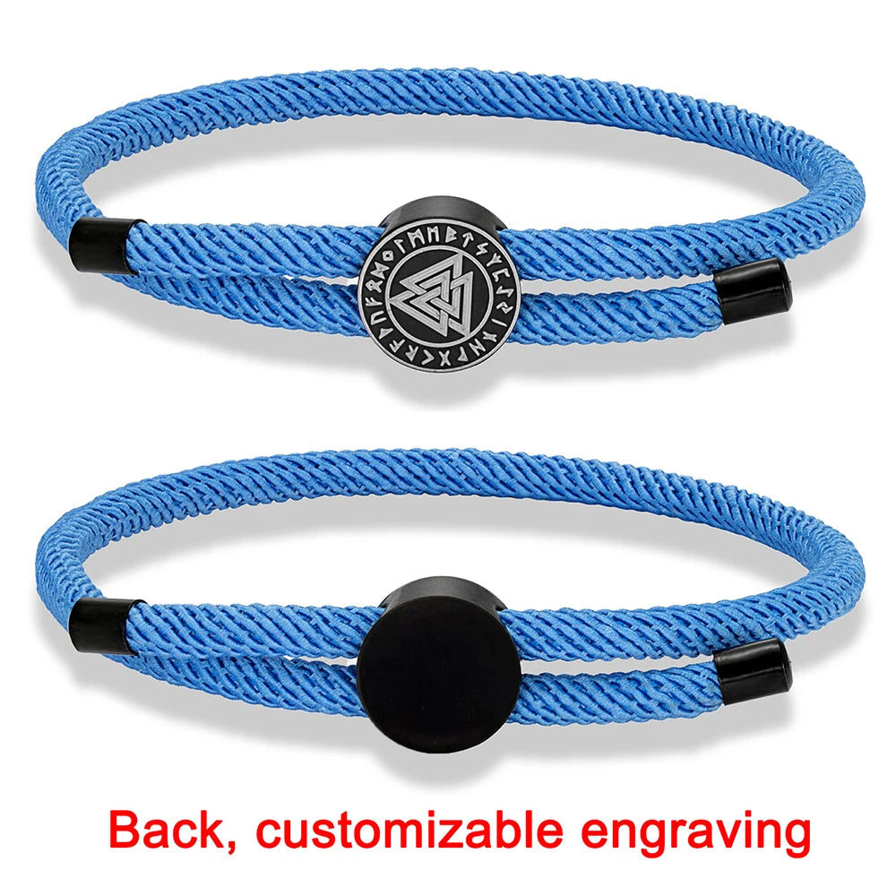 MKENDN 4mm Braided Rope Bracelet Unisex Waterproof Nordic Viking Compass Rune Almut Bangle with Emergency Contact ID Customize