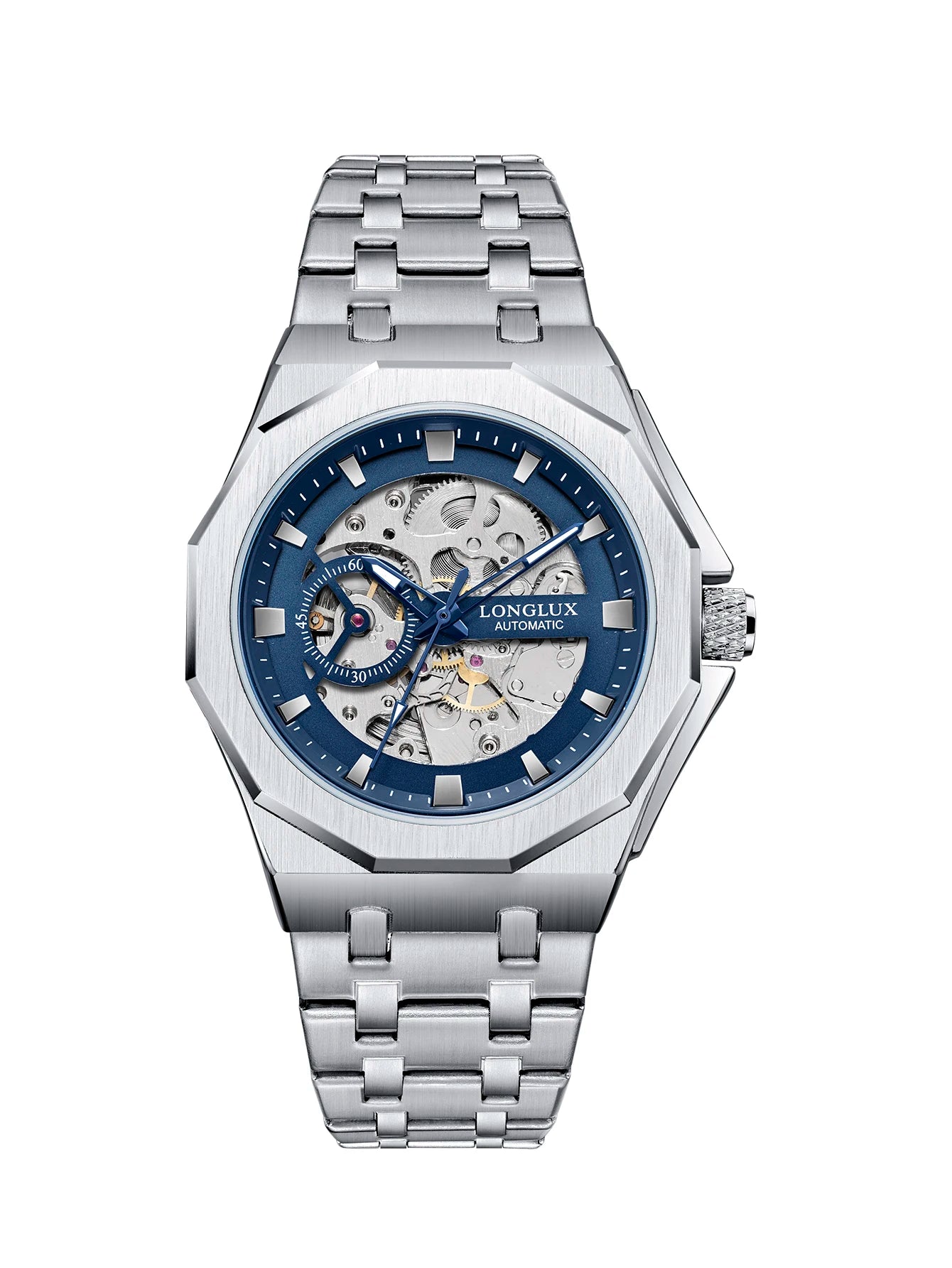 LONGLUX Men automatic watch luxury mechanical watches waterproof skeleton fashion business wholesale stainless steel gift watch