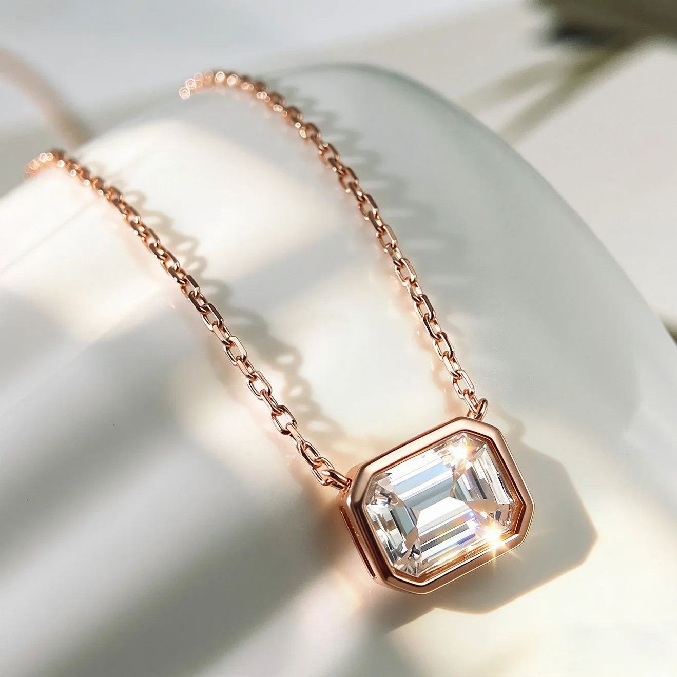 Serenity 1ct 2ct Emerald D Moissanite Necklace for Women Gift Rectangle Lab Diamond Pendant Necklace 925 Sterling Silver Jewelry - Madeinsea©