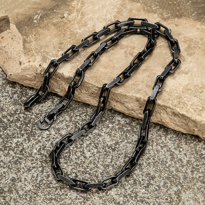 MKENDN Men Vintage Oxidized Black Chain Link Necklace Punk Hip Hop Stainless Steel Motorcycle Chain Necklace Male Jewelry Gift